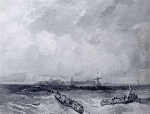 Barques Dans La Tempete by Jean-Baptiste Isabey