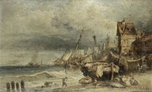 Sailing Vessels In The Harbour by Louis-Gabriel-Eugene Isabey