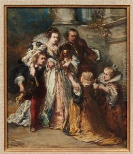 Elegante Famille En Habits Du Xvie Siecle