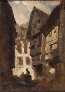 Kleine Gasse Am Stadtrand Mit Wascherinnen by Louis-Gabriel-Eugene Isabey
