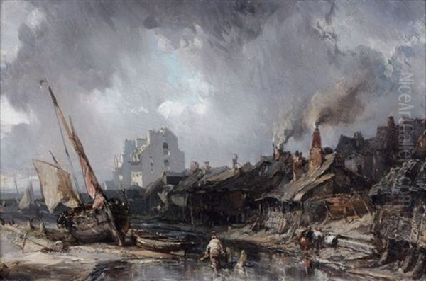 Personnages Et Barque Echoues Sur Un Littoral - view 1