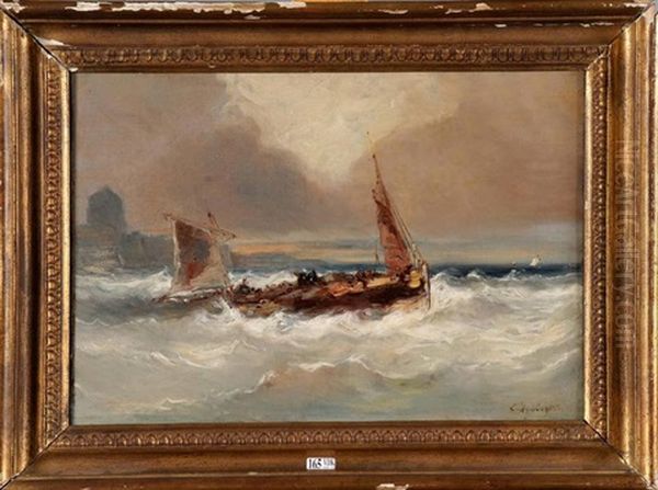 Bateau De Peche Sur Une Mer Agitee - view 1