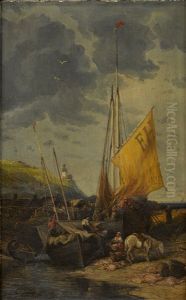 Fishing Boats On The Shore by Louis-Gabriel-Eugene Isabey