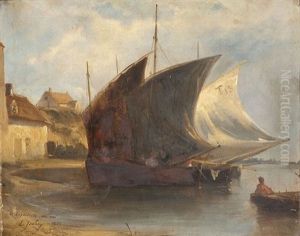 Barques Au Port by Louis-Gabriel-Eugene Isabey