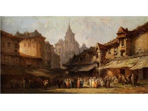 Marktszene In Einer Kleinstadt by Louis-Gabriel-Eugene Isabey