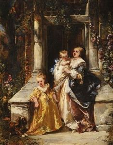 Mere Et Ses Enfants Sur Le Perron De La Demeure by Louis-Gabriel-Eugene Isabey