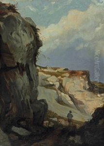 A Figure At The Foot Of A Cliff by Louis-Gabriel-Eugene Isabey