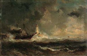 Bateau Dans Un Orage - Boat In A Storm by Louis-Gabriel-Eugene Isabey