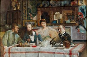 Mahlzeit Im Kunstlerhaus by Louis-Gabriel-Eugene Isabey