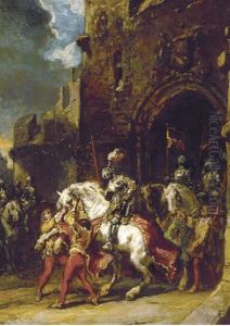Knights On Horses Leaving The Fortress