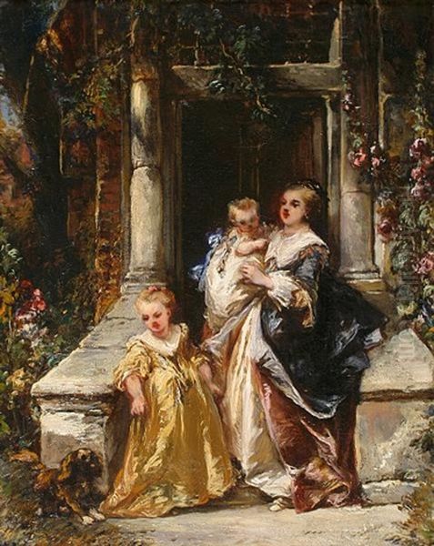 Mother With Two Children And A Dog - view 1
