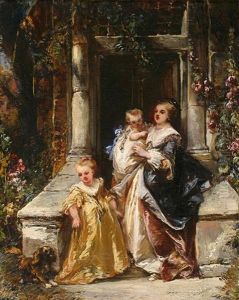 Mother With Two Children And A Dog by Louis-Gabriel-Eugene Isabey