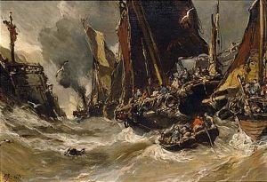 Sailors Saluting Christ At The Port Of St. Valery by Louis-Gabriel-Eugene Isabey