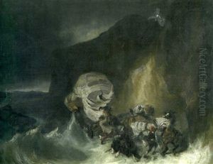 La Baleine Prise Par La Maree (collab. W/eugene Delacroix) by Louis-Gabriel-Eugene Isabey