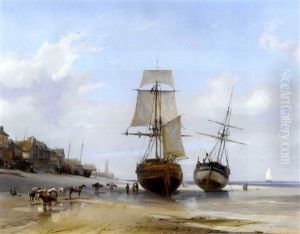 Bateaux Echoues (honfleur, Low Tide) by Louis-Gabriel-Eugene Isabey