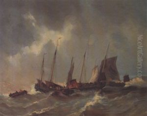 Flottille De Peche Par Gros Temps by Louis-Gabriel-Eugene Isabey
