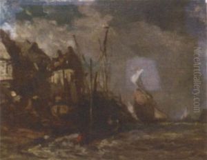 A Blustery Day On The Channel Coast by Louis-Gabriel-Eugene Isabey