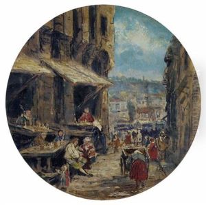 A Street In A French Town by Louis-Gabriel-Eugene Isabey
