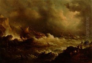 Shipping In Rough Seas by Louis-Gabriel-Eugene Isabey