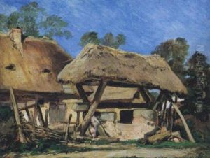 Cour De Ferme En Normandie by Louis-Gabriel-Eugene Isabey