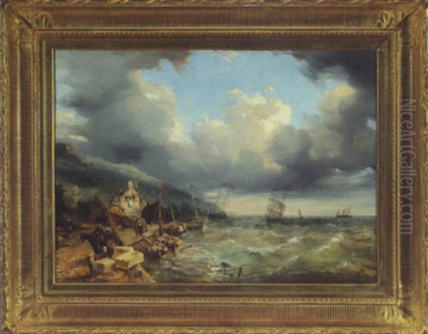 Boats In Stormy Weather Off A Northern Coast - view 1