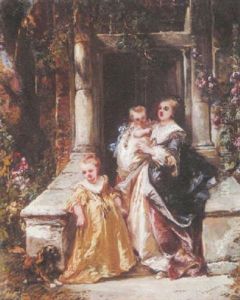 Mere En Atours Avec Deux Fillettes Avec Chien Mere En Atours Avec Deux Fillettes Avec Chien