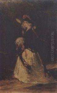 Jeune Fille Au Manchon by Louis-Gabriel-Eugene Isabey