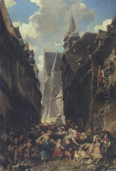 Topfermarkt In Einer Altstadtgasse (in Der Normandie?) - view 1