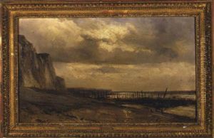 Greve Et Falaise En Normandie by Louis-Gabriel-Eugene Isabey