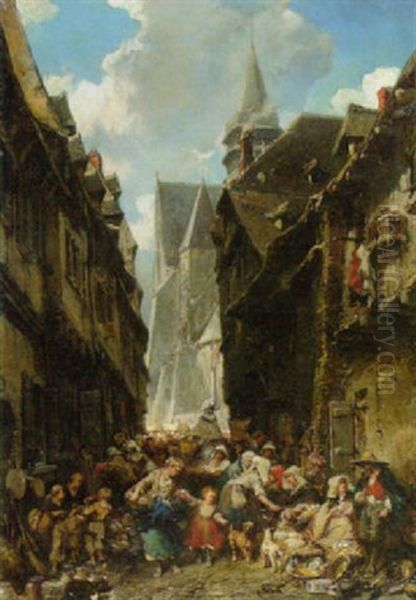 Topfermarkt In Einer Altstadtgasse (normandie?) - view 1