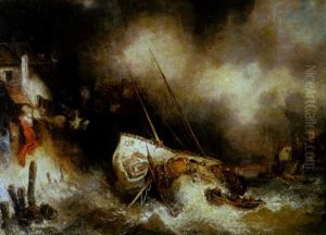 A Stormy Night With Three Fishing Boats In Distress by Louis-Gabriel-Eugene Isabey