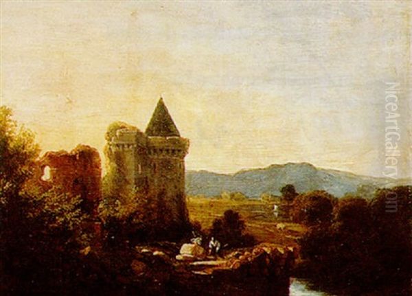 Chateau Medieval En Ruines Au Bord D'un Fleuve - view 1