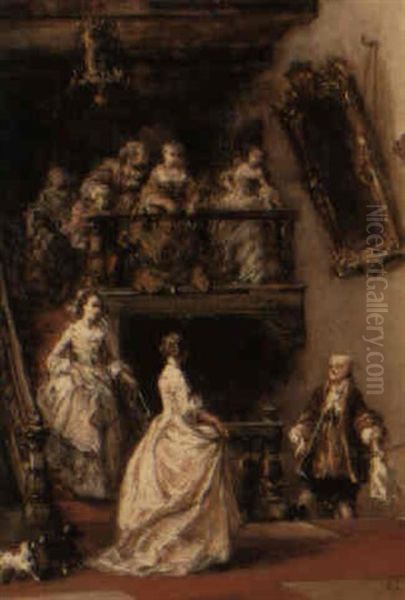 An 18th Century Interior With Elegant Figures On A Staircase - view 1