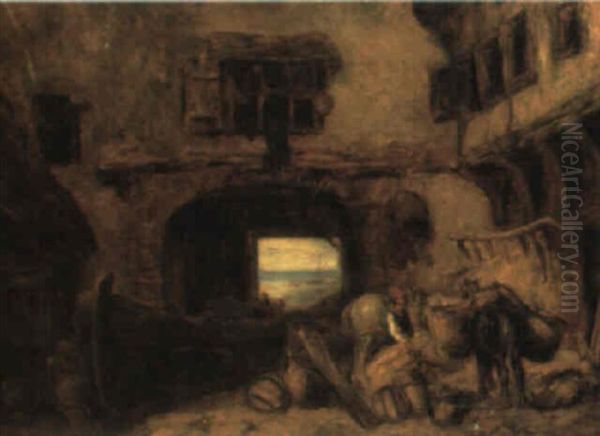 Fisherman In A Courtyard, View Of The Sea Beyond - view 1