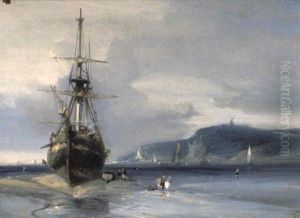 Grand Bateau Au Sec by Louis-Gabriel-Eugene Isabey