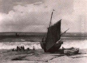 Voilier Et Pecheurs Sur Le Rivage by Louis-Gabriel-Eugene Isabey