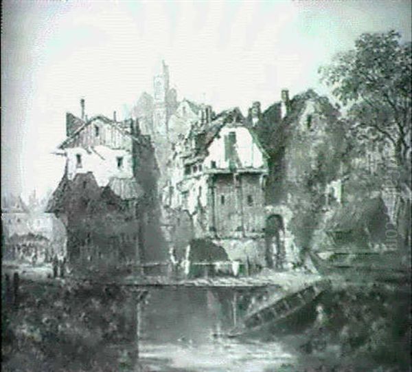 Figures On A Bridge Before A Town - view 1
