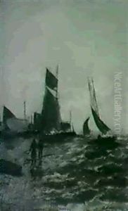 Fishing Boats Under Sail by Louis-Gabriel-Eugene Isabey