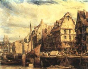 A Busy Harbour In Normandy by Louis-Gabriel-Eugene Isabey