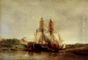 Loading A French Man O'war by Louis-Gabriel-Eugene Isabey