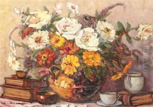 Still Life With Books And Daisies by Joan Isac