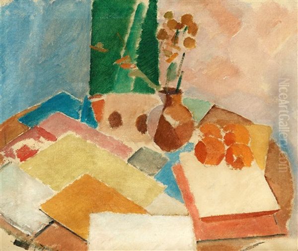 Nature Morte Med Blommor, Frukter Och Bocker - view 1