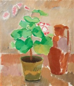 Stilleben Med Begonia Och Kanna