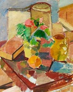 Nature Morte Med Begonia, Appelsin Og Cylinder