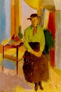 Interior Med Sittande Kvinna by Karl Isakson