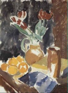 Nature Morte Med Tulipaner Og Appelsiner Pa Bord by Karl Isakson