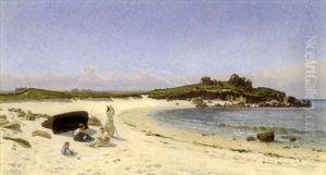 La Famille De L'artiste Sur La Plage, Bretagne by Emile Isembart