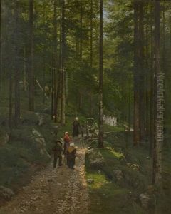 Personnages Sur Un Chemin En Foret by Marie-Victor-Emile Isenbart