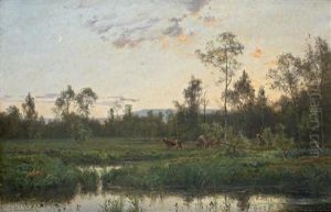 Vaches A L'abreuvoir, Crepuscule Vaches A L'abreuvoir, Crepuscule