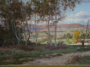 Shepherd With Sheep In A Woodland Glade With Hills Beyond